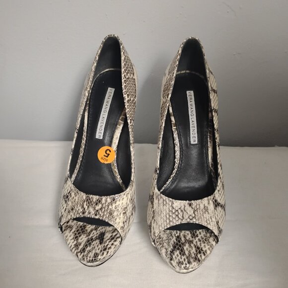 ❤️VERA WANG LAVENDER Python Snake Peep Toe Platform Stiletto Pumps Shoes Sz 5 - Picture 2 of 8